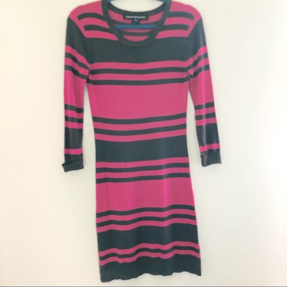 French Connection Pink Gray Stripe Knit Sweater Dress size 6 - Picture 2 of 6